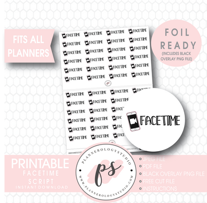 Facetime Bujo Script & Icon Digital Printable Planner Stickers (Foil Ready) - Plannerologystudio