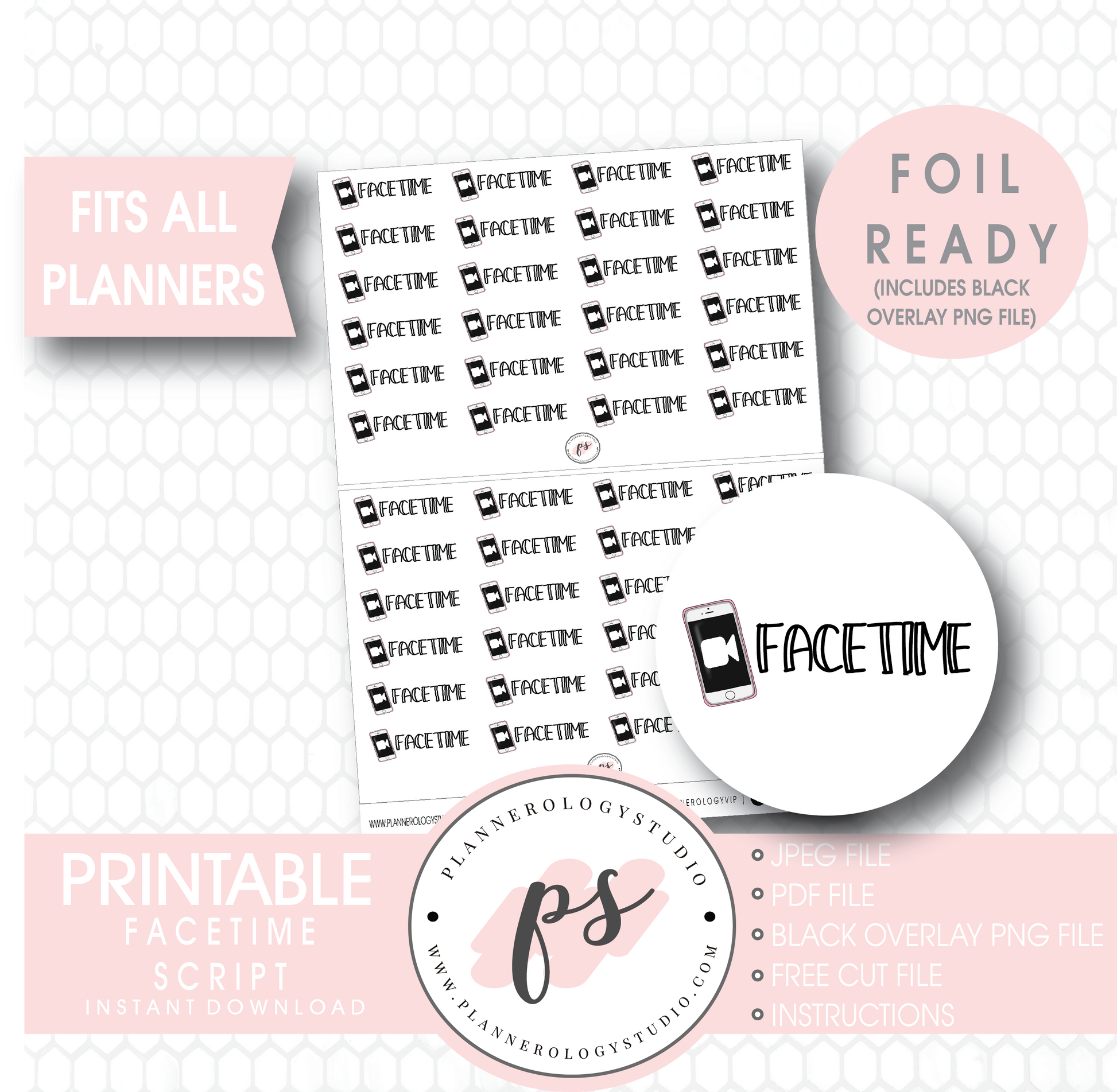 Facetime Bujo Script & Icon Digital Printable Planner Stickers (Foil Ready) - Plannerologystudio