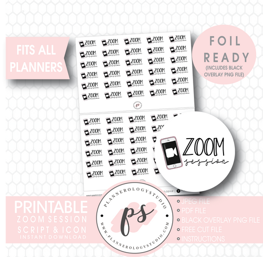 Zoom Session Bujo Script & Icon Digital Printable Planner Stickers (Foil Ready) - Plannerologystudio