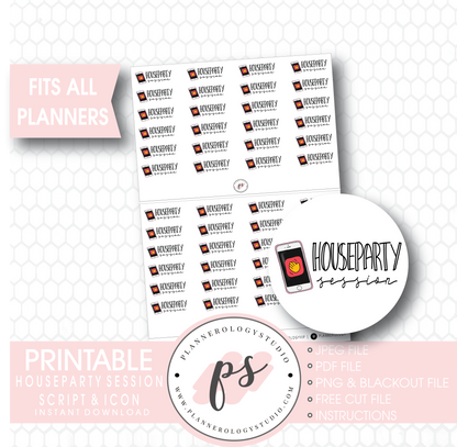 Houseparty Session Bujo Script & Icon Digital Printable Planner Stickers - Plannerologystudio