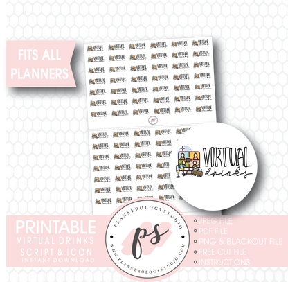 Virtual Drinks Bujo Script & Icon Digital Printable Planner Stickers - Plannerologystudio