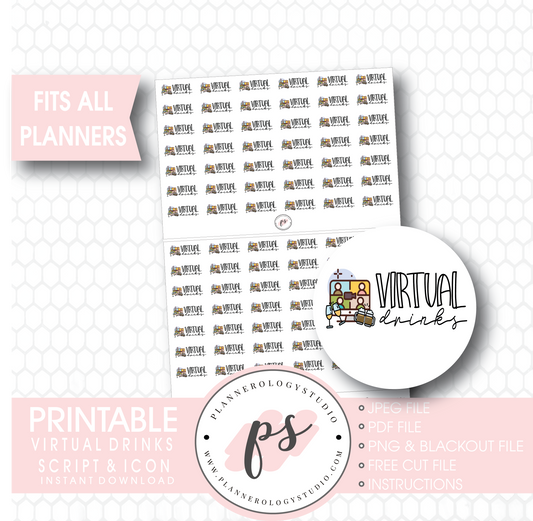 Virtual Drinks Bujo Script & Icon Digital Printable Planner Stickers - Plannerologystudio