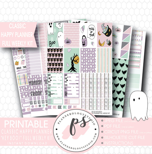 Hey Boo! Full Weekly Kit Printable Planner Stickers (for use with Classic Happy Planner) - Plannerologystudio