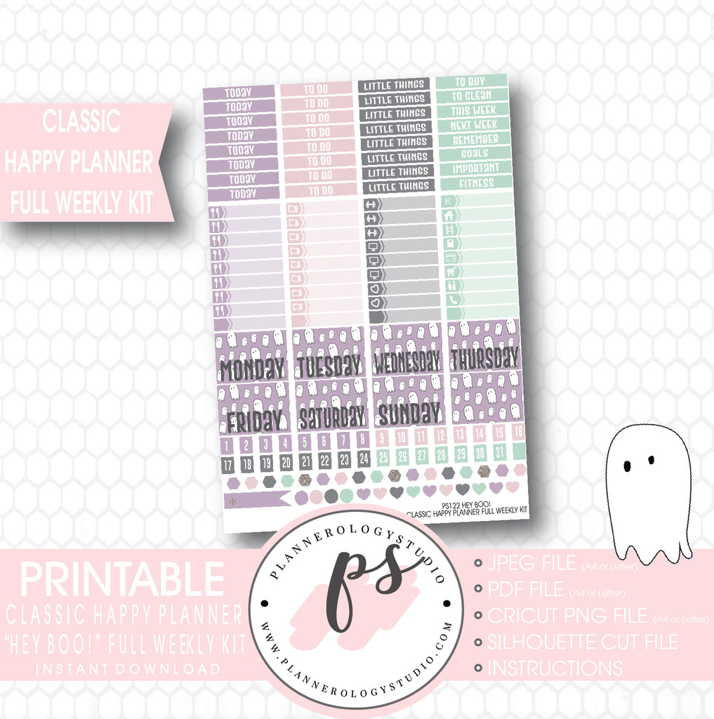 Hey Boo! Full Weekly Kit Printable Planner Stickers (for use with Classic Happy Planner) - Plannerologystudio