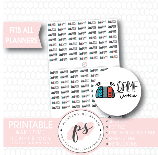 Nintendo Switch Game Time Bujo Script & Icon Digital Printable Planner Stickers - Plannerologystudio