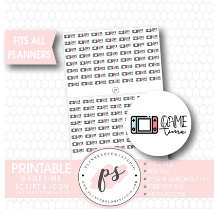 Nintendo Switch Game Time Bujo Script & Icon Digital Printable Planner Stickers - Plannerologystudio