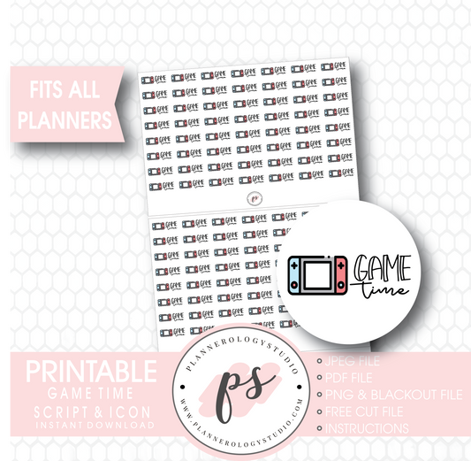 Nintendo Switch Game Time Bujo Script & Icon Digital Printable Planner Stickers - Plannerologystudio