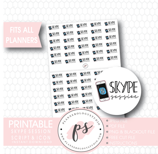 Skype Session Bujo Script & Icon Digital Printable Planner Stickers - Plannerologystudio