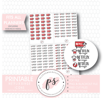 Various Netflix Binge Script & Icons Digital Printable Planner Stickers - Plannerologystudio