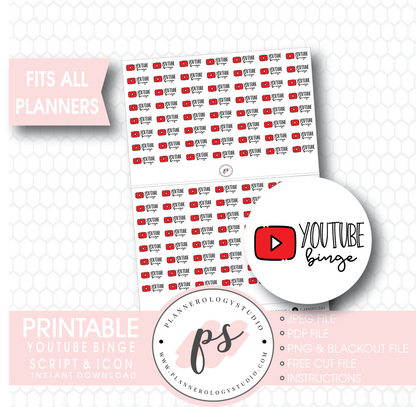 YouTube Binge Bujo Script & Icon Digital Printable Planner Stickers - Plannerologystudio