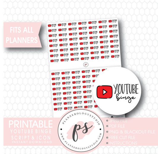 YouTube Binge Bujo Script & Icon Digital Printable Planner Stickers - Plannerologystudio