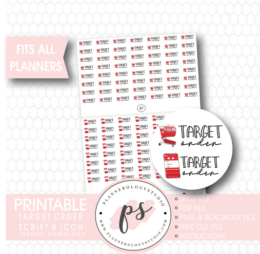 Target Order Bujo Script & Icon Digital Printable Planner Stickers - Plannerologystudio