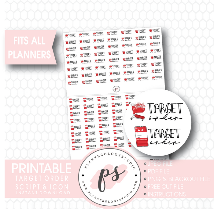 Target Order Bujo Script & Icon Digital Printable Planner Stickers - Plannerologystudio