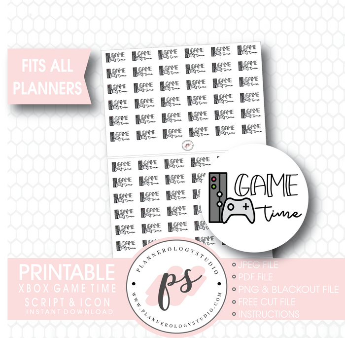 Xbox Game Time Bujo Script & Icon Digital Printable Planner Stickers - Plannerologystudio