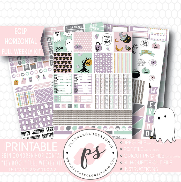 Hey Boo! Full Weekly Kit Printable Planner Stickers (for use with ECLP Horizontal) - Plannerologystudio