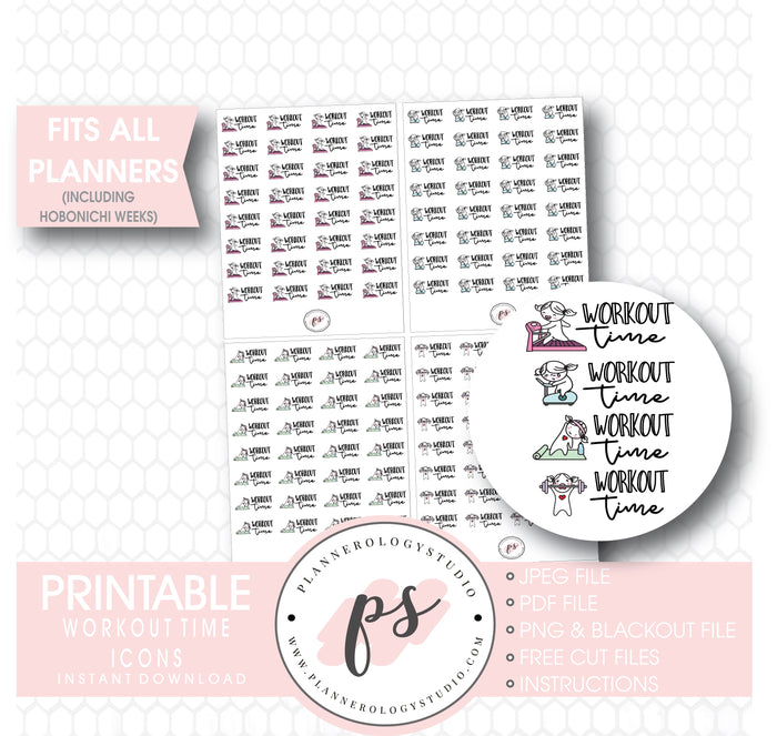 Various Workout Time Script & Icons Digital Printable Planner Stickers - Plannerologystudio
