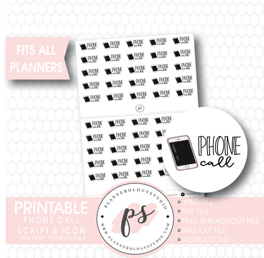 Phone Call Bujo Script & Icon Digital Printable Planner Stickers - Plannerologystudio