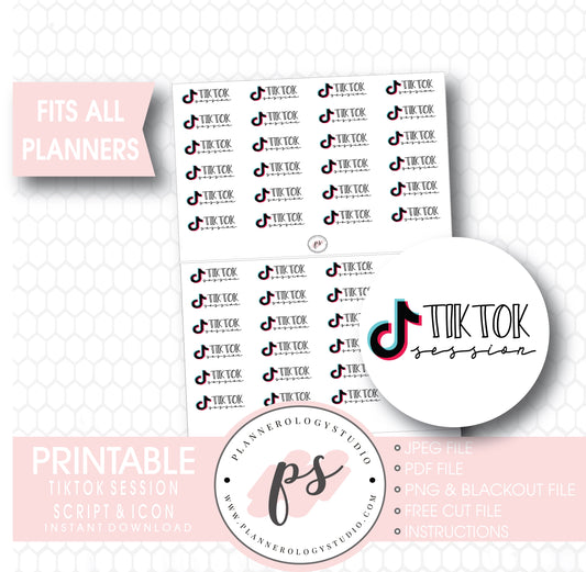 TikTok Session Bujo Script & Icon Digital Printable Planner Stickers - Plannerologystudio