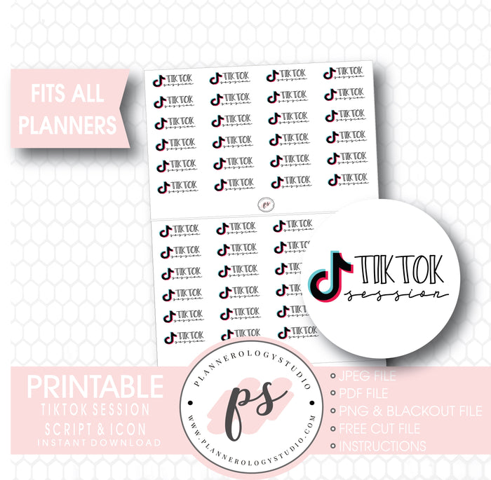 TikTok Session Bujo Script & Icon Digital Printable Planner Stickers - Plannerologystudio