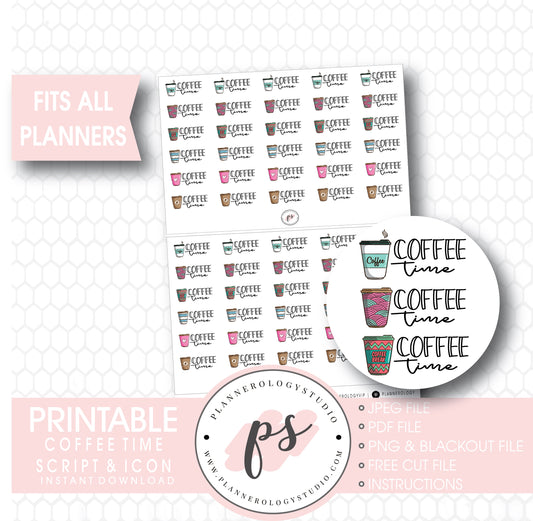 Coffee Time Bujo Script & Icon Digital Printable Planner Stickers - Plannerologystudio