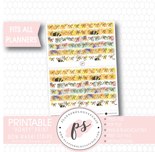 Honey Pattern Bow Icon Washi Strip Digital Printable Planner Stickers - Plannerologystudio