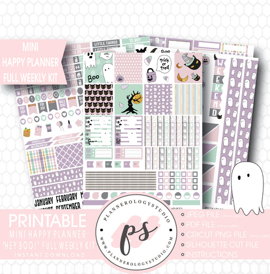 Hey Boo! Full Weekly Kit Printable Planner Stickers (for use with Mini Happy Planner) - Plannerologystudio