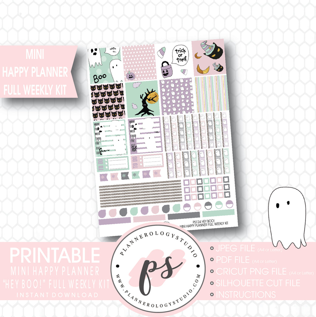 Hey Boo! Full Weekly Kit Printable Planner Stickers (for use with Mini Happy Planner) - Plannerologystudio