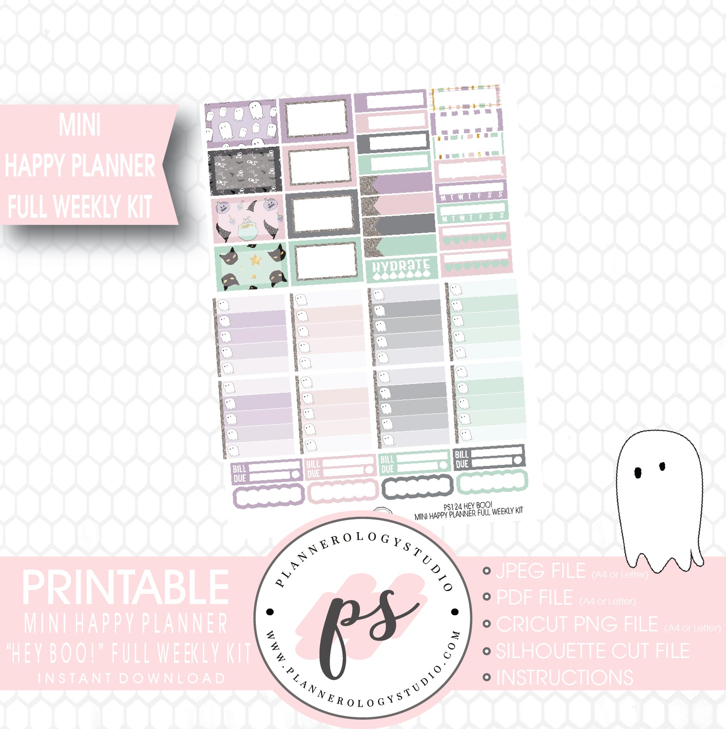 Hey Boo! Full Weekly Kit Printable Planner Stickers (for use with Mini Happy Planner) - Plannerologystudio