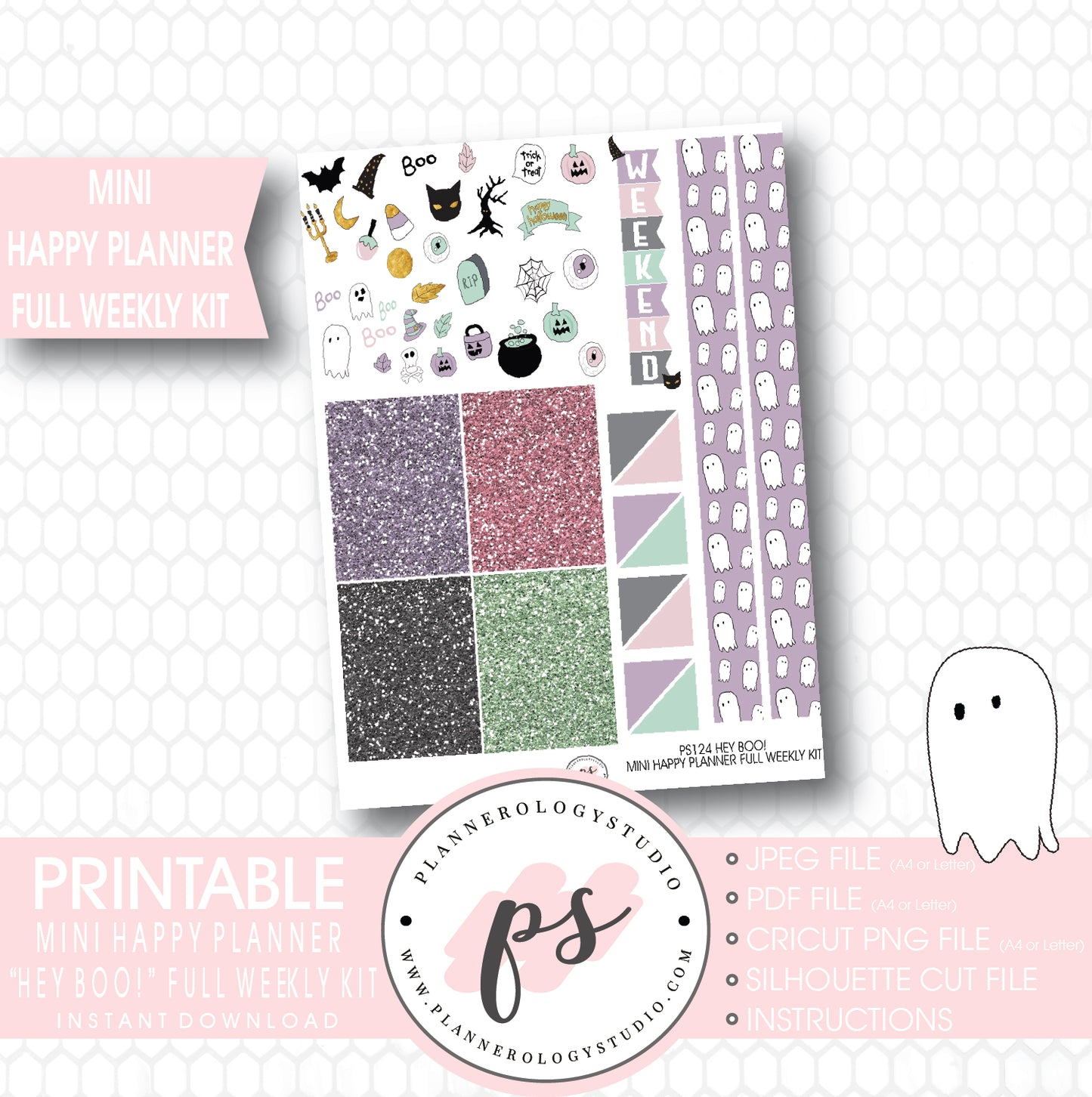 Hey Boo! Full Weekly Kit Printable Planner Stickers (for use with Mini Happy Planner) - Plannerologystudio