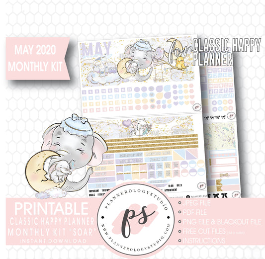 Soar (Dumbo Inspired) May 2020 Monthly View Kit Digital Printable Planner Stickers (for use with Classic Happy Planner) - Plannerologystudio