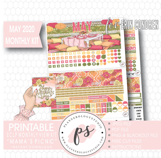 Mama's Picnic May 2020 Monthly View Kit Digital Printable Planner Stickers (for use with Erin Condren) - Plannerologystudio