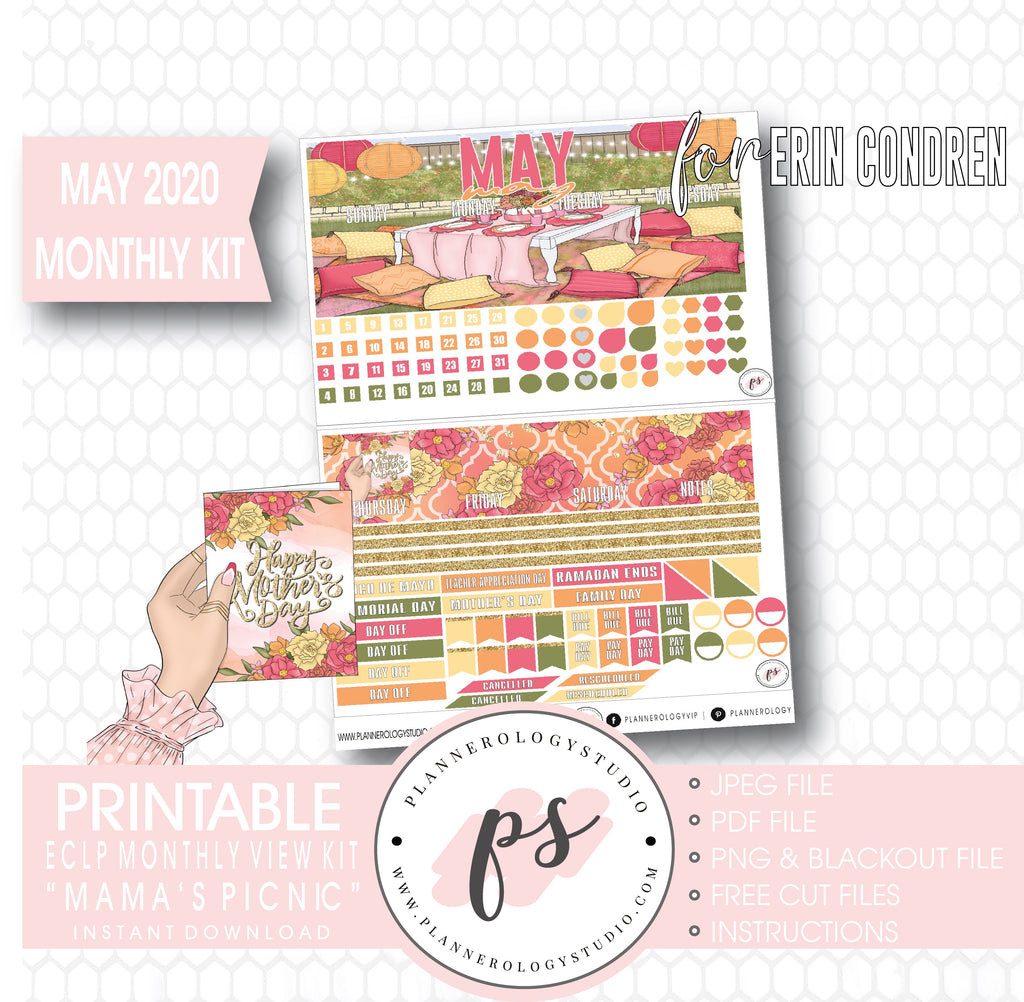 Mama's Picnic May 2020 Monthly View Kit Digital Printable Planner Stickers (for use with Erin Condren) - Plannerologystudio