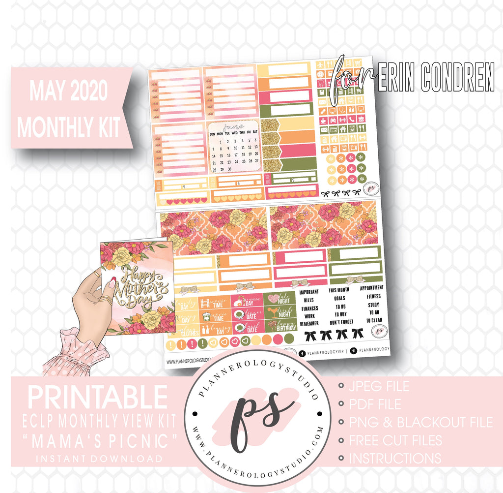 Mama's Picnic May 2020 Monthly View Kit Digital Printable Planner Stickers (for use with Erin Condren) - Plannerologystudio