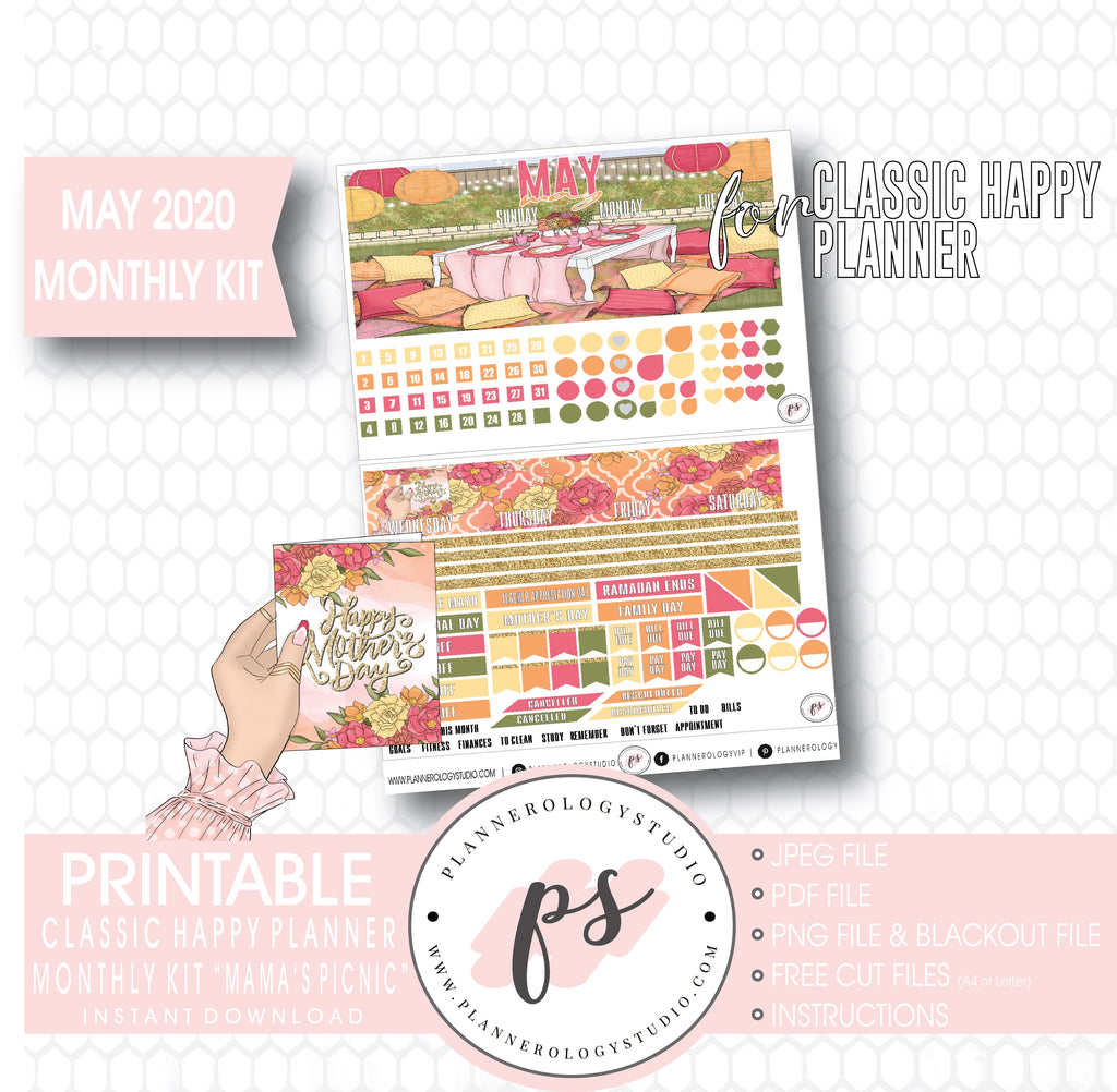 Mama's Picnic May 2020 Monthly View Kit Digital Printable Planner Stickers (for use with Classic Happy Planner) - Plannerologystudio