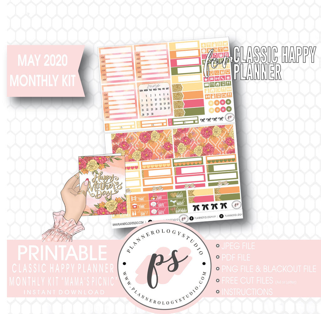 Mama's Picnic May 2020 Monthly View Kit Digital Printable Planner Stickers (for use with Classic Happy Planner) - Plannerologystudio