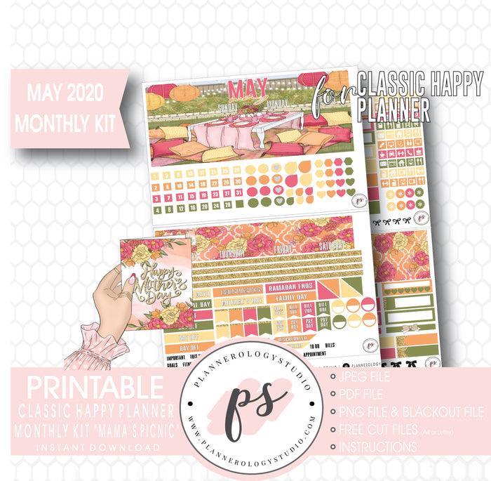 Mama's Picnic May 2020 Monthly View Kit Digital Printable Planner Stickers (for use with Classic Happy Planner) - Plannerologystudio
