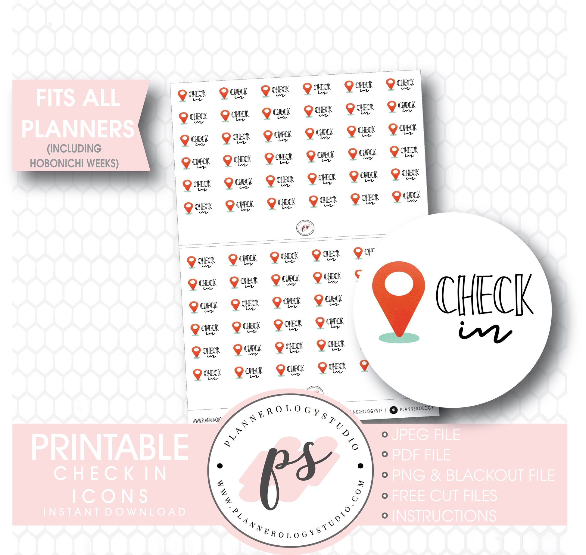 Check-In Bujo Script & Icon Digital Printable Planner Stickers - Plannerologystudio