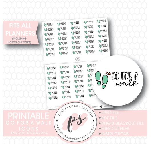 Go for a Walk Bujo Script & Icon Digital Printable Planner Stickers - Plannerologystudio