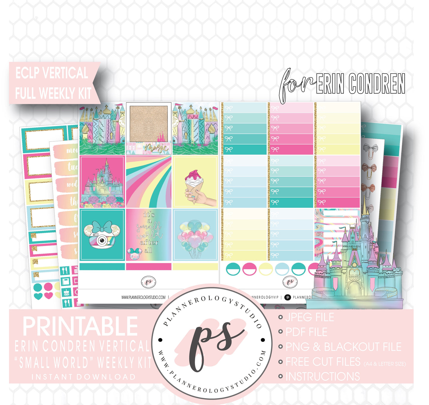Small World (Disney Inspired) Full Weekly Kit Printable Planner Digital Stickers (for use with Erin Condren Vertical) - Plannerologystudio