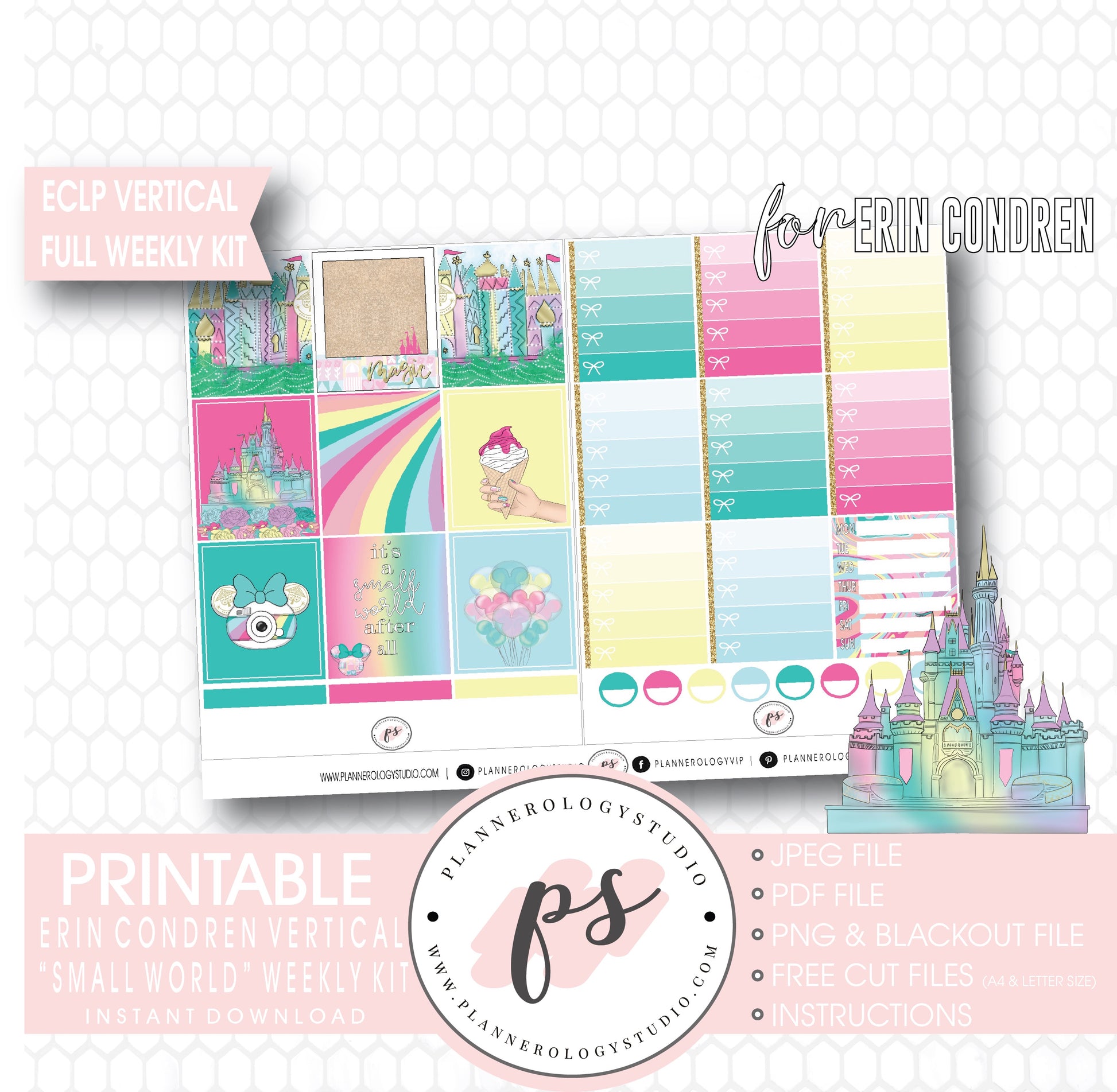 Small World (Disney Inspired) Full Weekly Kit Printable Planner Digital Stickers (for use with Erin Condren Vertical) - Plannerologystudio