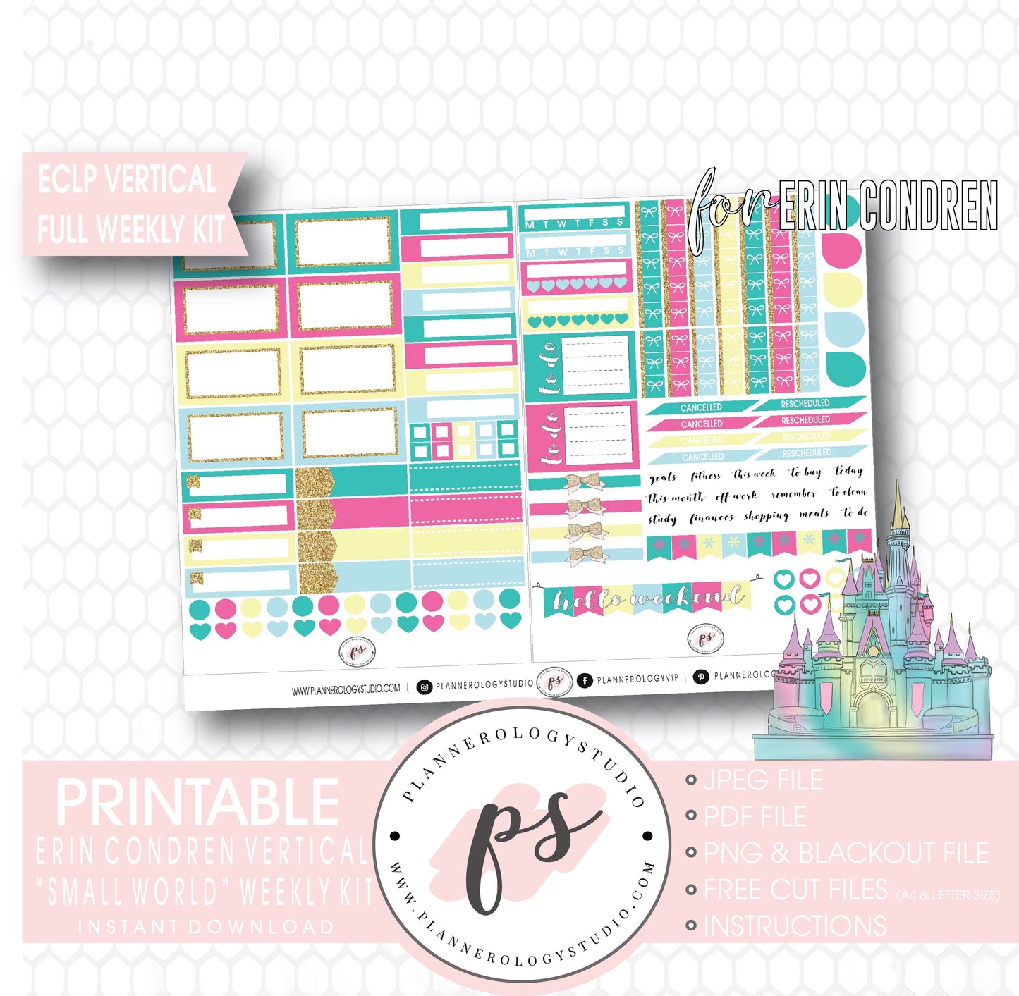 Small World (Disney Inspired) Full Weekly Kit Printable Planner Digital Stickers (for use with Erin Condren Vertical) - Plannerologystudio
