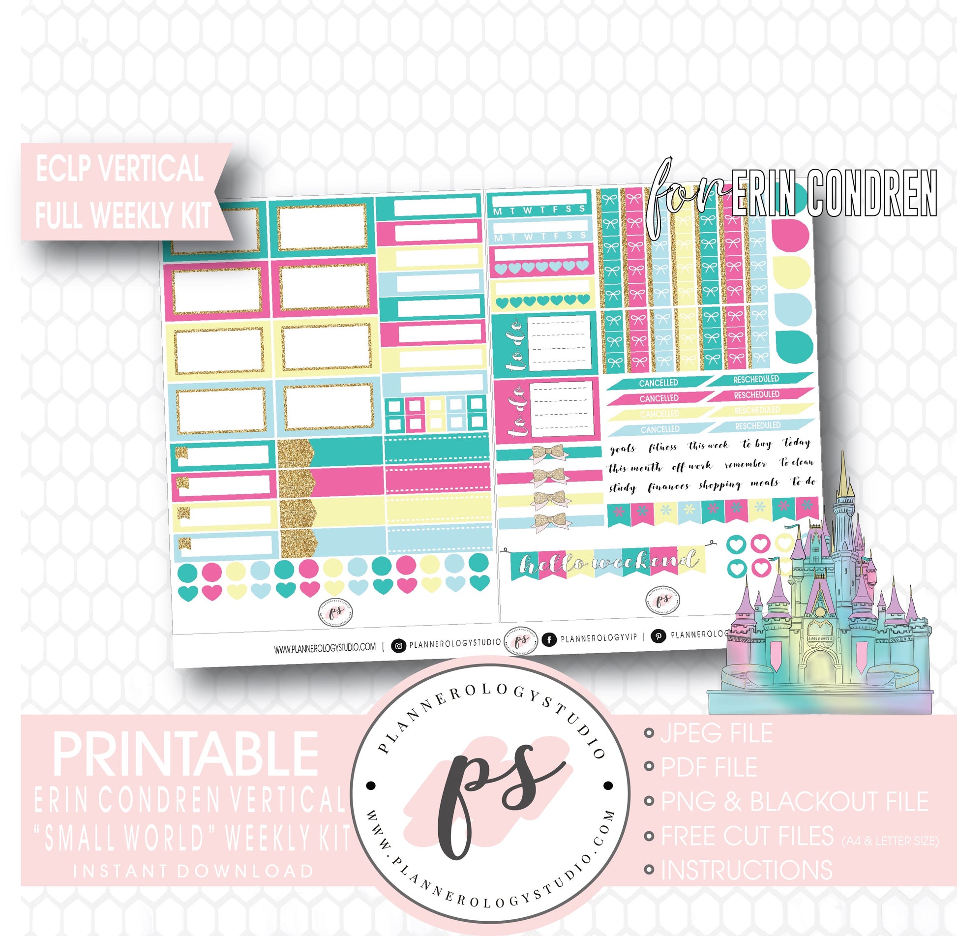 Small World (Disney Inspired) Full Weekly Kit Printable Planner Digital Stickers (for use with Erin Condren Vertical) - Plannerologystudio