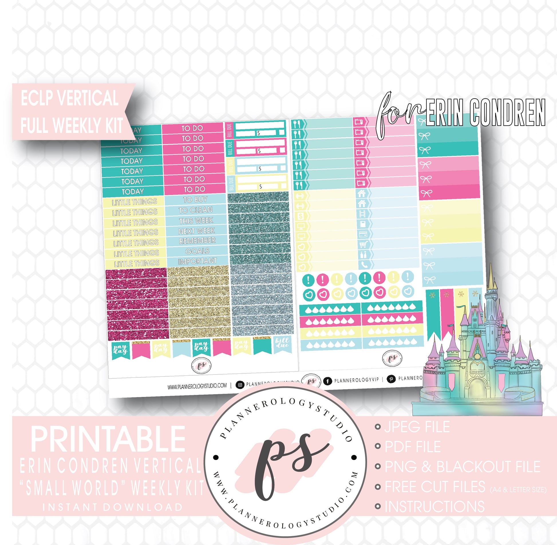 Small World (Disney Inspired) Full Weekly Kit Printable Planner Digital Stickers (for use with Erin Condren Vertical) - Plannerologystudio