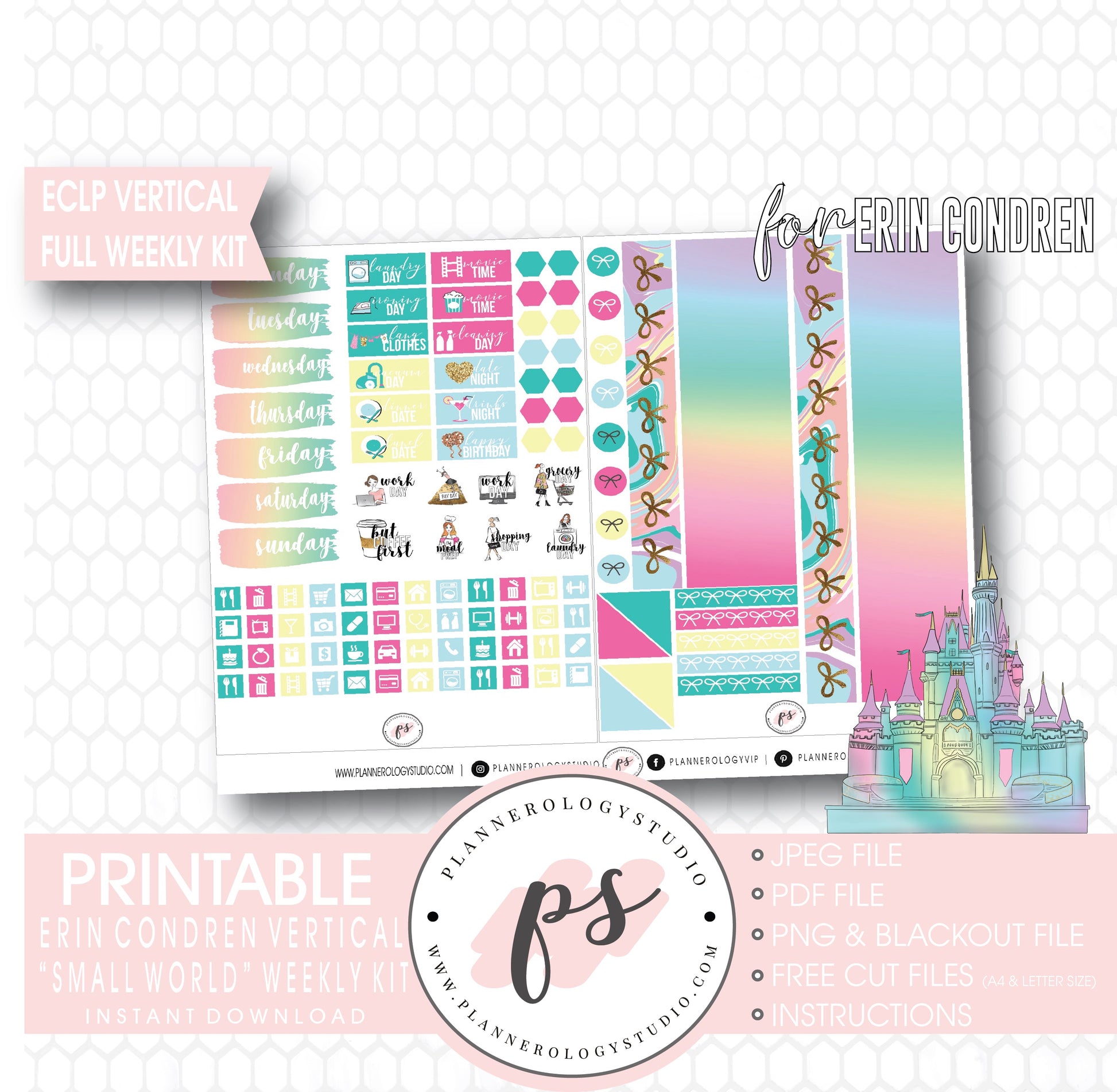 Small World (Disney Inspired) Full Weekly Kit Printable Planner Digital Stickers (for use with Erin Condren Vertical) - Plannerologystudio
