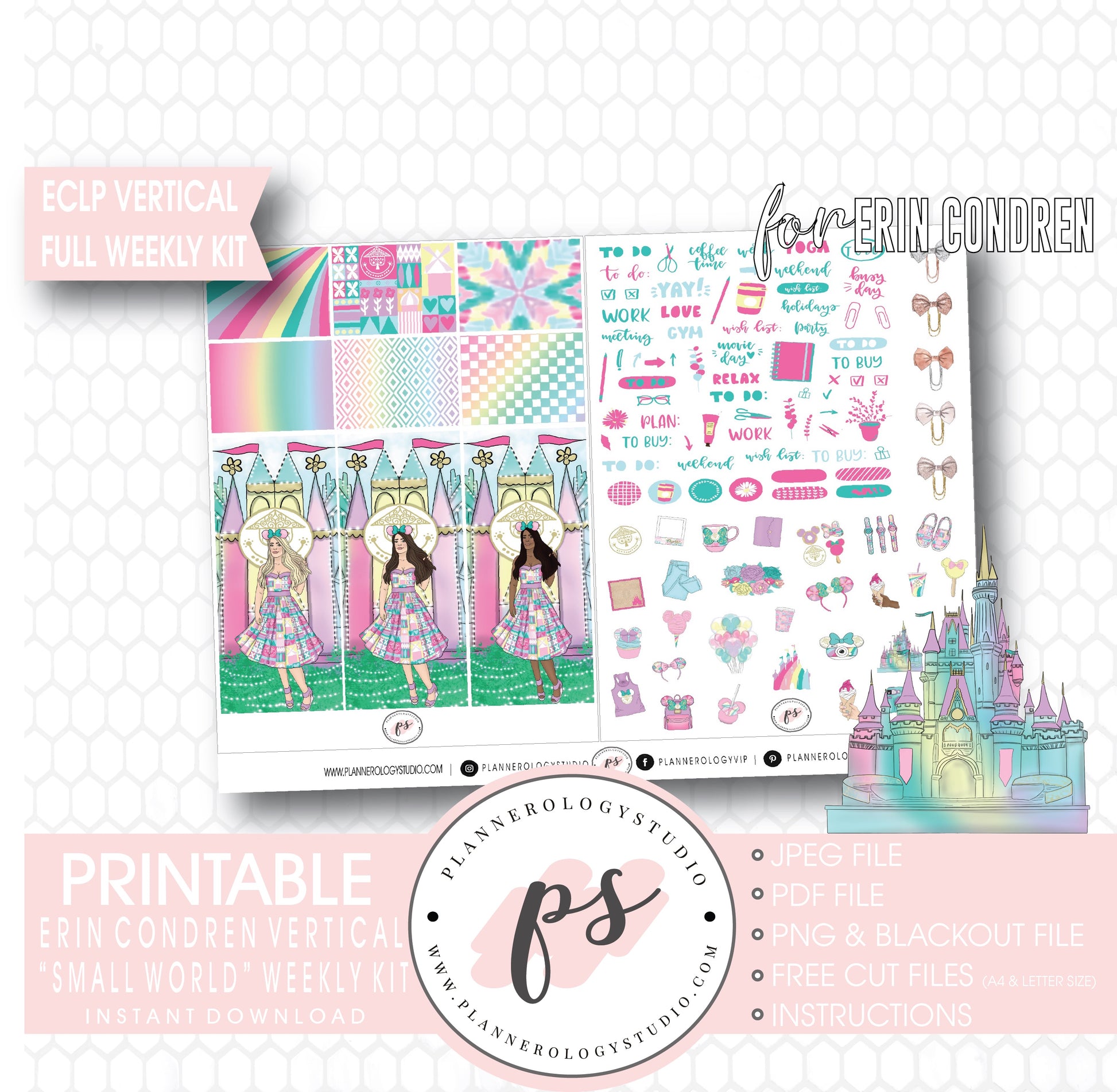 Small World (Disney Inspired) Full Weekly Kit Printable Planner Digital Stickers (for use with Erin Condren Vertical) - Plannerologystudio