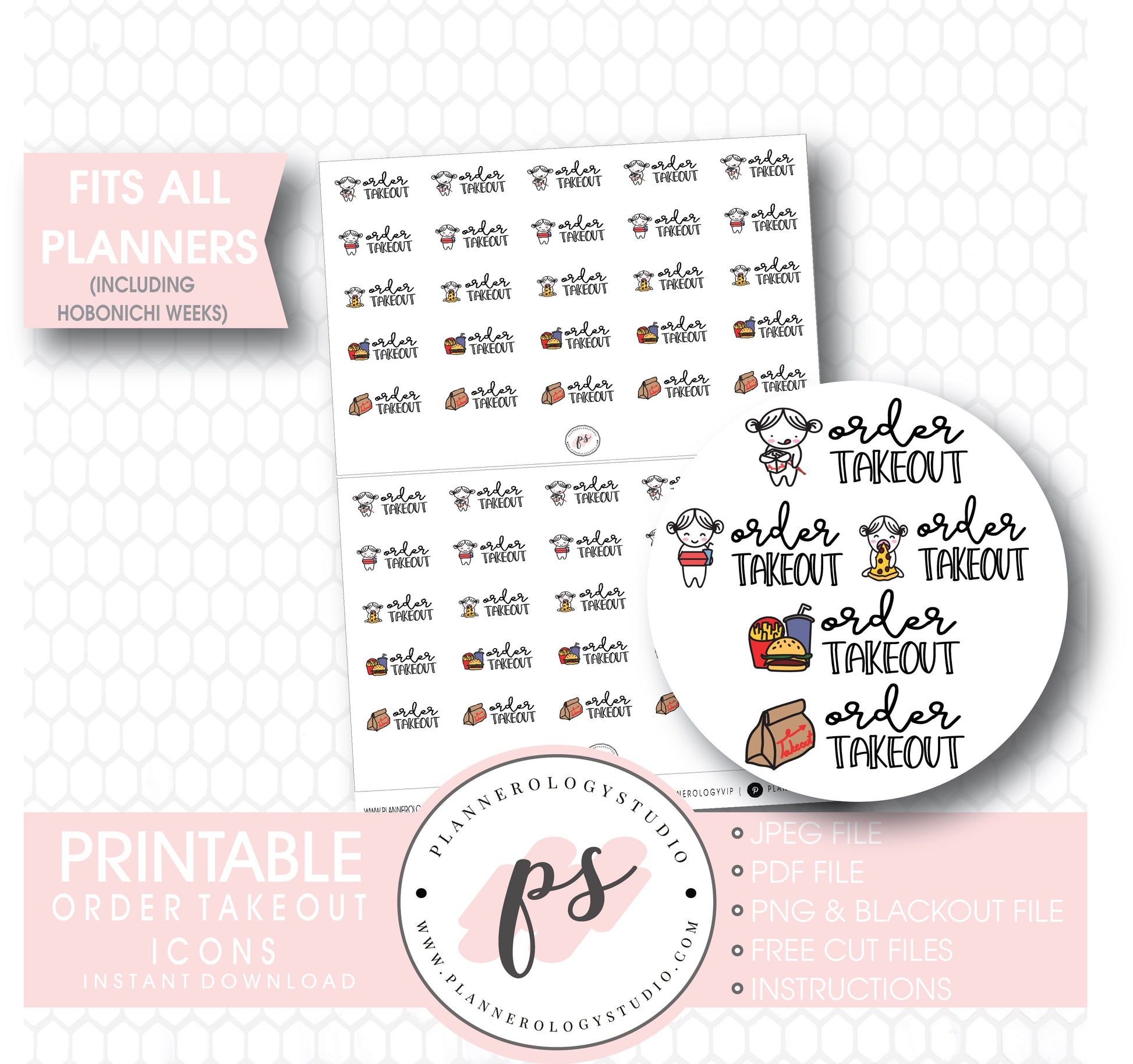 Various Takeout Script & Icons Digital Printable Planner Stickers - Plannerologystudio