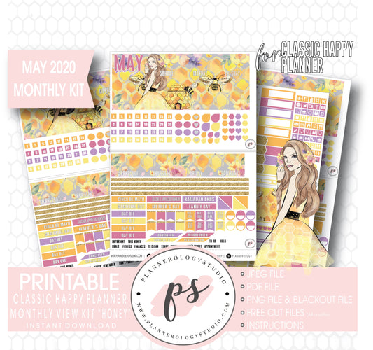 Honey May 2020 Monthly View Kit Digital Printable Planner Stickers (for use with Classic Happy Planner) - Plannerologystudio