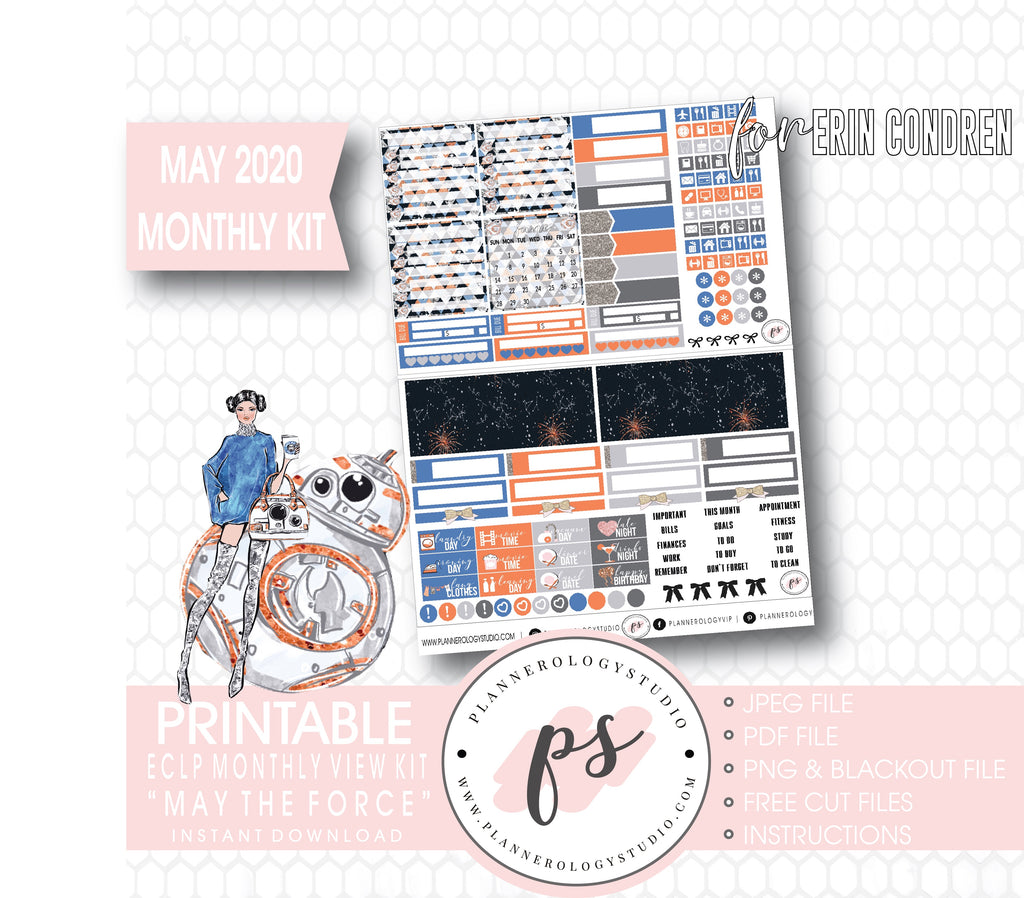 May the Force (Star Wars) May 2020 Monthly View Kit Digital Printable Planner Stickers (for use with Erin Condren) - Plannerologystudio