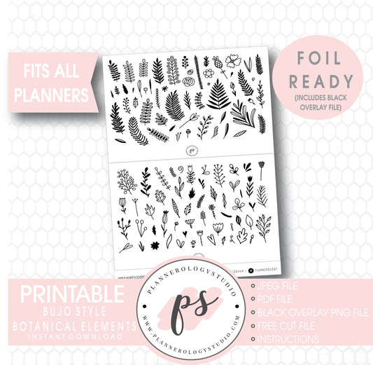 Bujo Bullet Journal Style Decorative Botanical Elements  Digital Printable Planner Stickers (Foil Ready) - Plannerologystudio