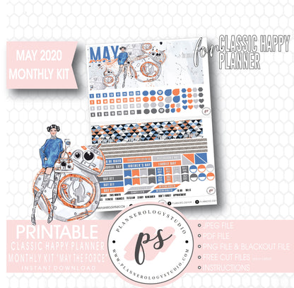 May the Force (Star Wars) May 2020 Monthly View Kit Digital Printable Planner Stickers (for use with Classic Happy Planner) - Plannerologystudio